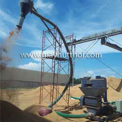Rice husk vacuum pneumatic conveyor is installed in Long An province, Vietnam. Unloading and loading rice husk from ground to truck