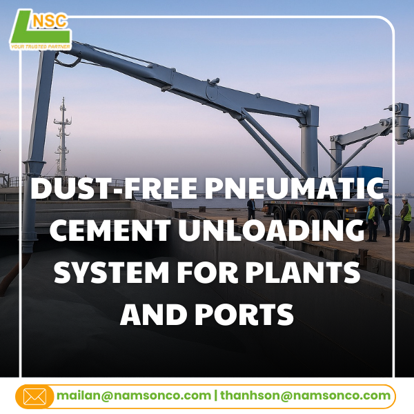 Dust-free pneumatic cement unloading system for plants and ports